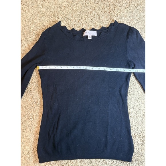 Philosophy Sweater Blouse Women XS Black Scalloped Neckline & Wrists Classy - Picture 5 of 6